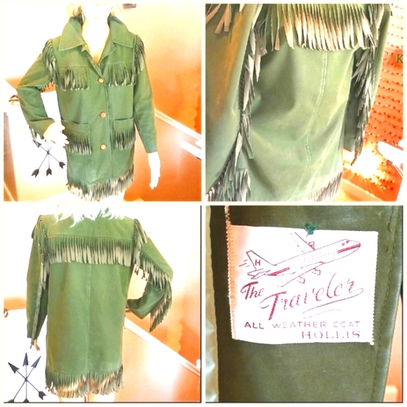 70's FRINGE Travelers OLIVE Green Water VEGAN ALL WEATHER Jacket - Picture 6 of 16